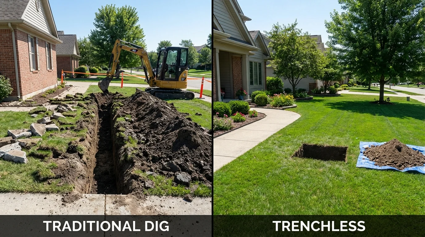 Trenchless sewer repair with minimal yard damage versus traditional excavation in Milford, NJ